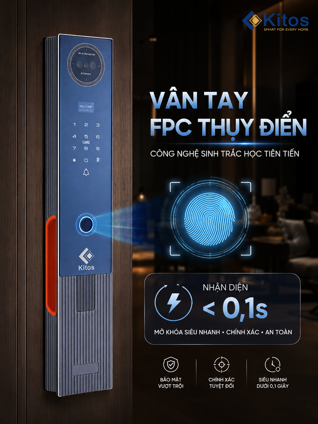 Khoá cửa thông minh Kitos X9 Ultra